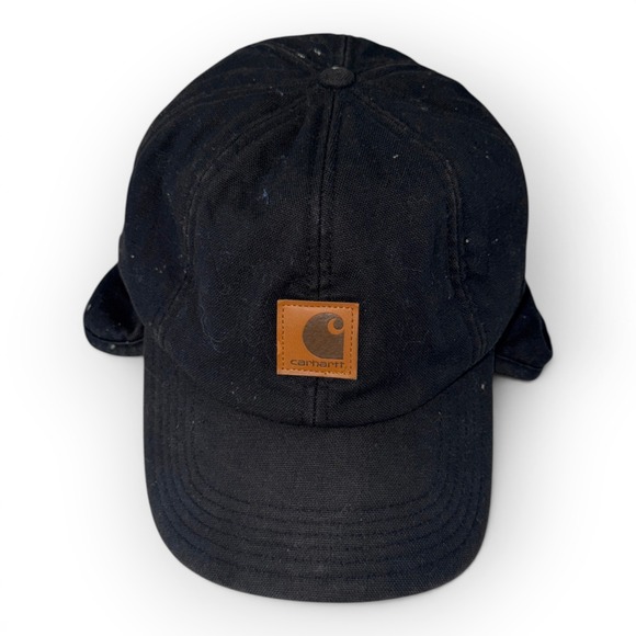 Carhartt Other - Carhartt Vintage Black Canvas Ear Flap Hat Mens Stretch Fit Workwear Cap RN14806